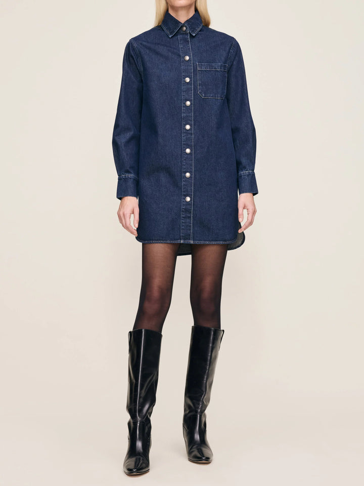 Robe chemise courte en denim Faye