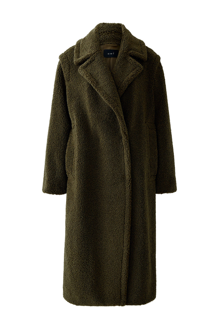Manteau long kaki en sherpa