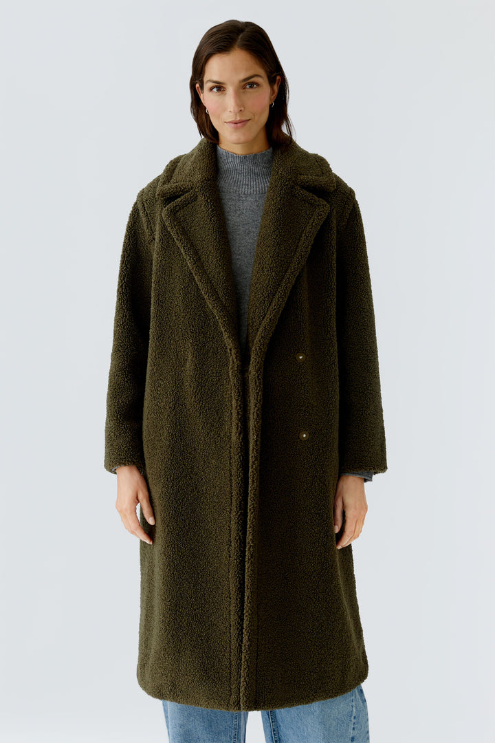 Manteau long kaki en sherpa