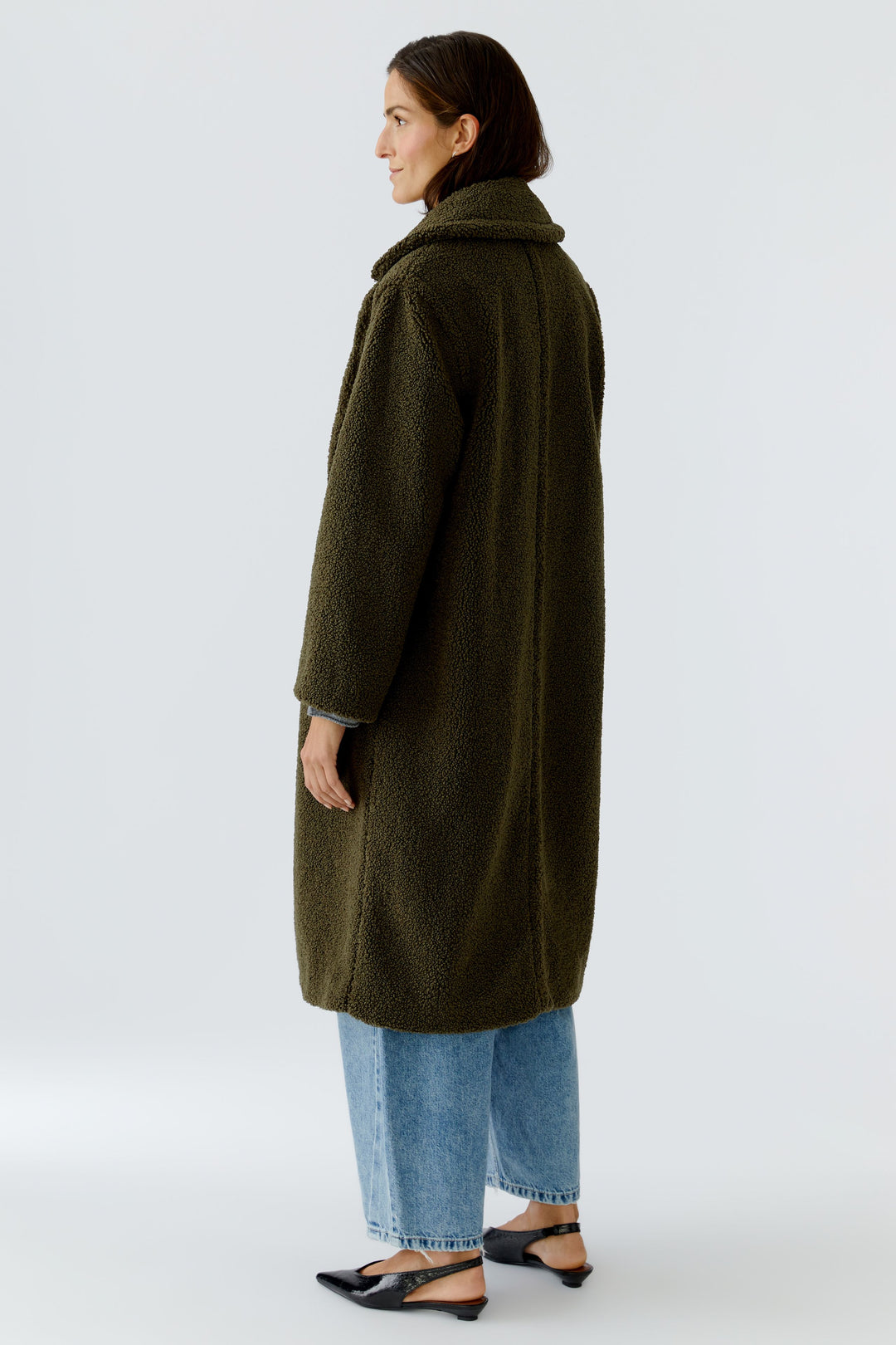Manteau long kaki en sherpa