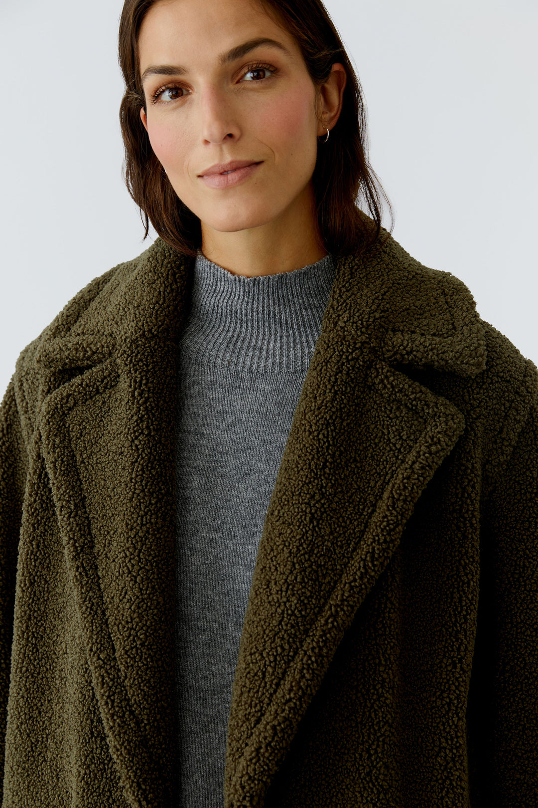 Manteau long kaki en sherpa