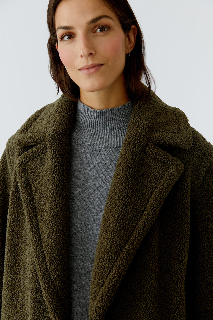 Manteau long kaki en sherpa