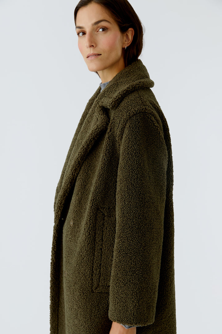Manteau long kaki en sherpa