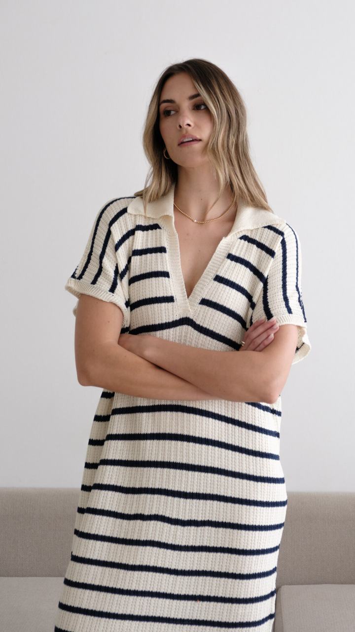 Robe midi rayé en maille texturée Erin