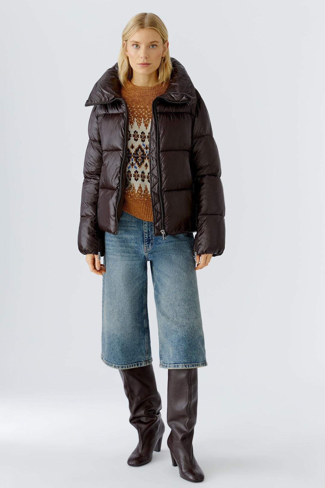 Manteau matelassé court avec col cheminée