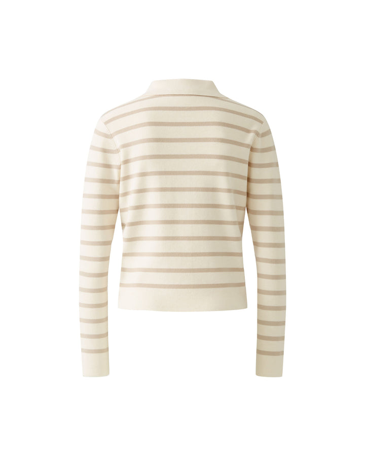 Cardigan rayé avec col polo et boutons marbrés