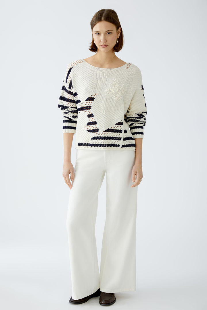Pull ajouré avec détails crochetés et rayures
