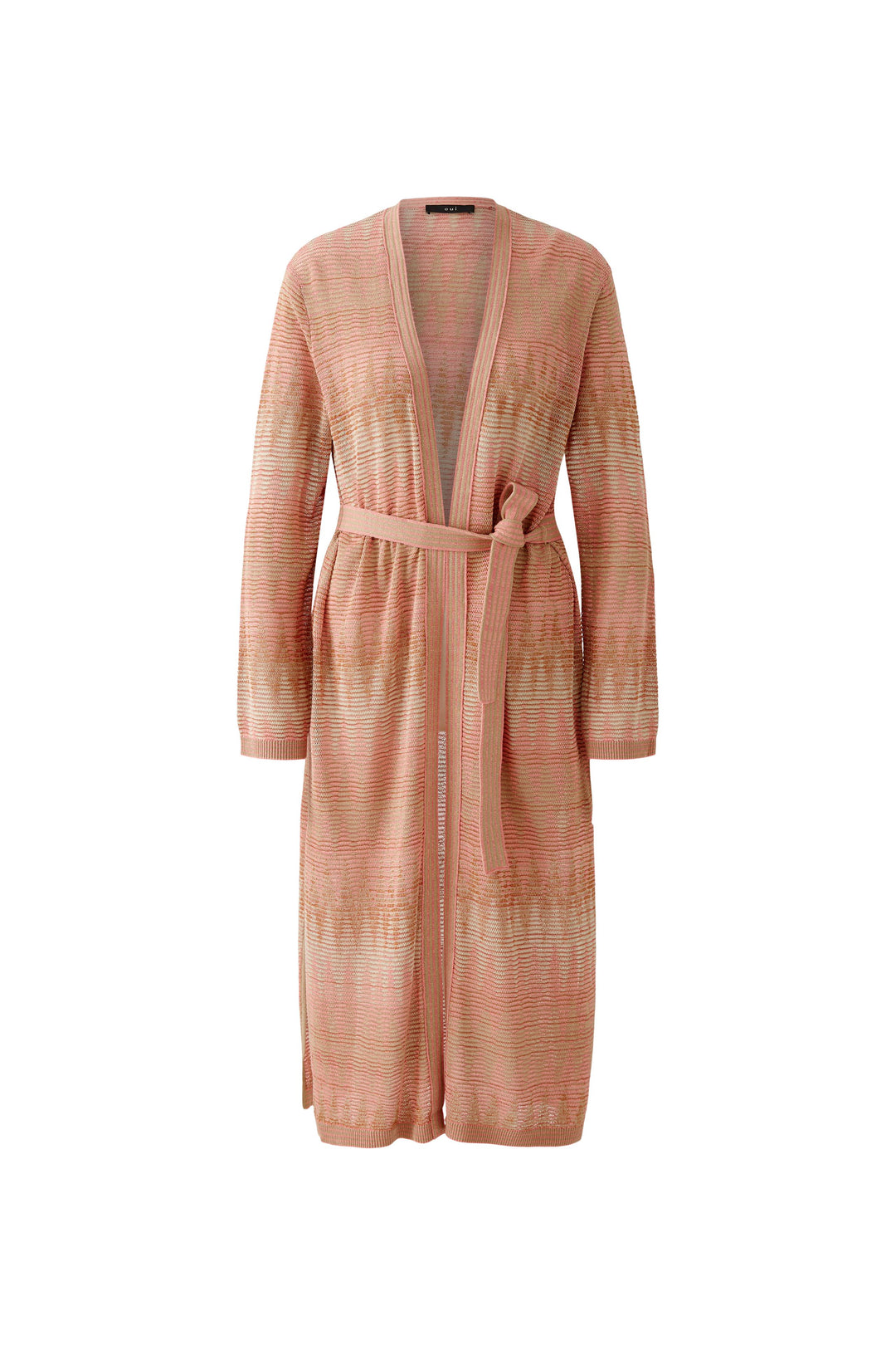 Cardigan long avec motif jacquard satiné et ceinture