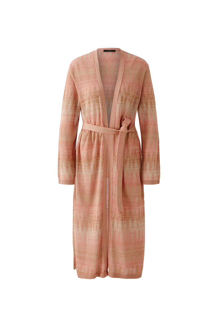 Cardigan long avec motif jacquard satiné et ceinture