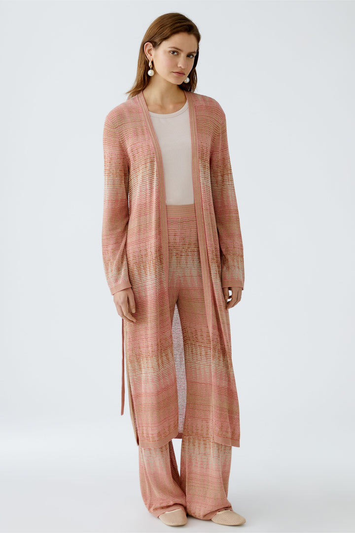 Cardigan long avec motif jacquard satiné et ceinture
