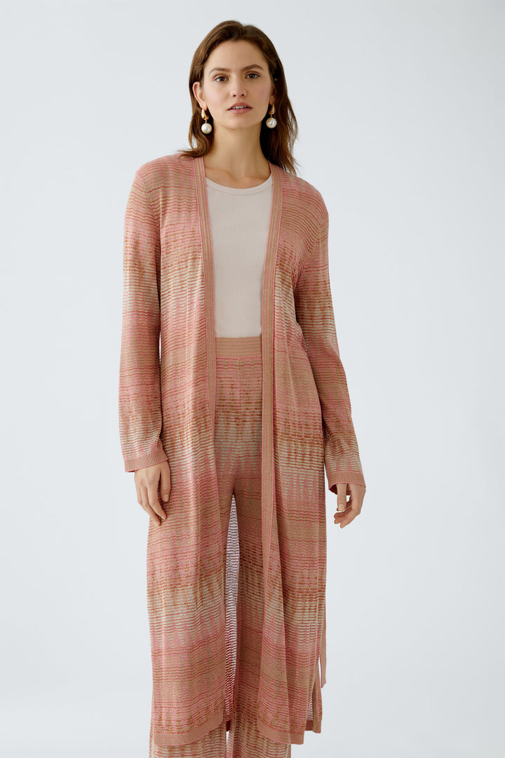 Cardigan long avec motif jacquard satiné et ceinture
