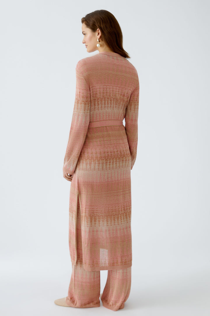 Cardigan long avec motif jacquard satiné et ceinture