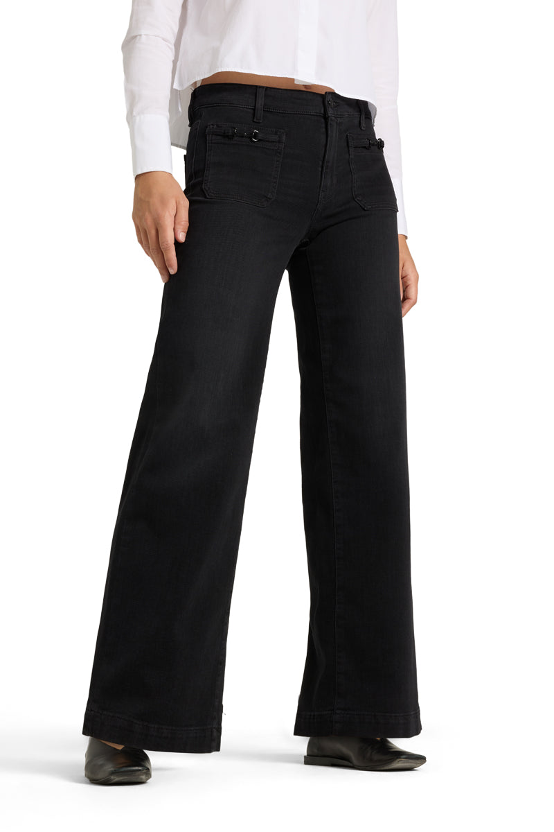 Jeans à jambes larges et poches ornées Ada
