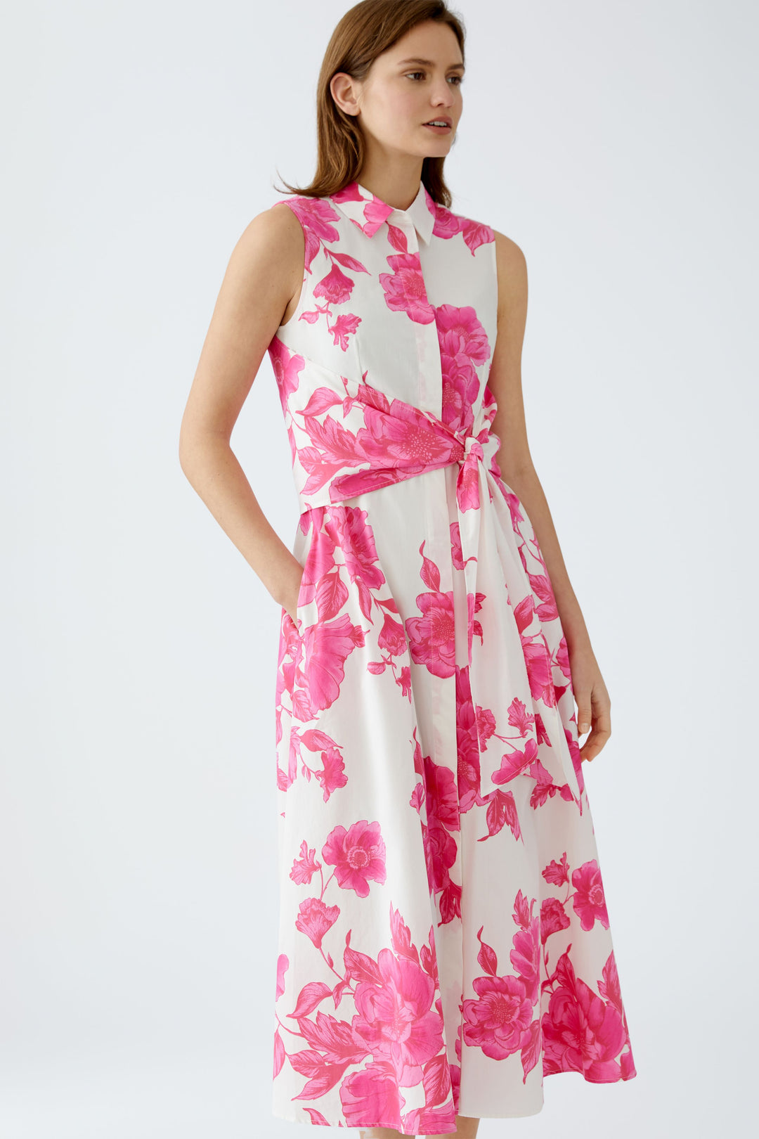 Robe chemise midi avec imprimé floral et ceinture à nouer
