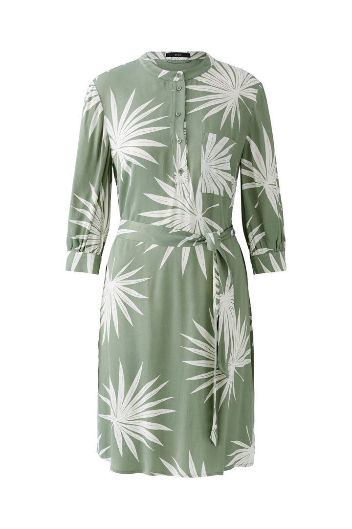 Robe midi avec imprimé feuillage et ceinture à nouer