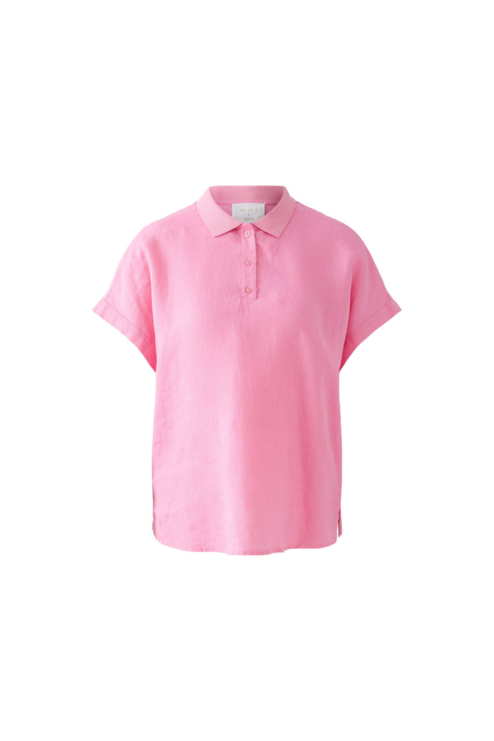 T-shirt polo en lin et coton à mancherons