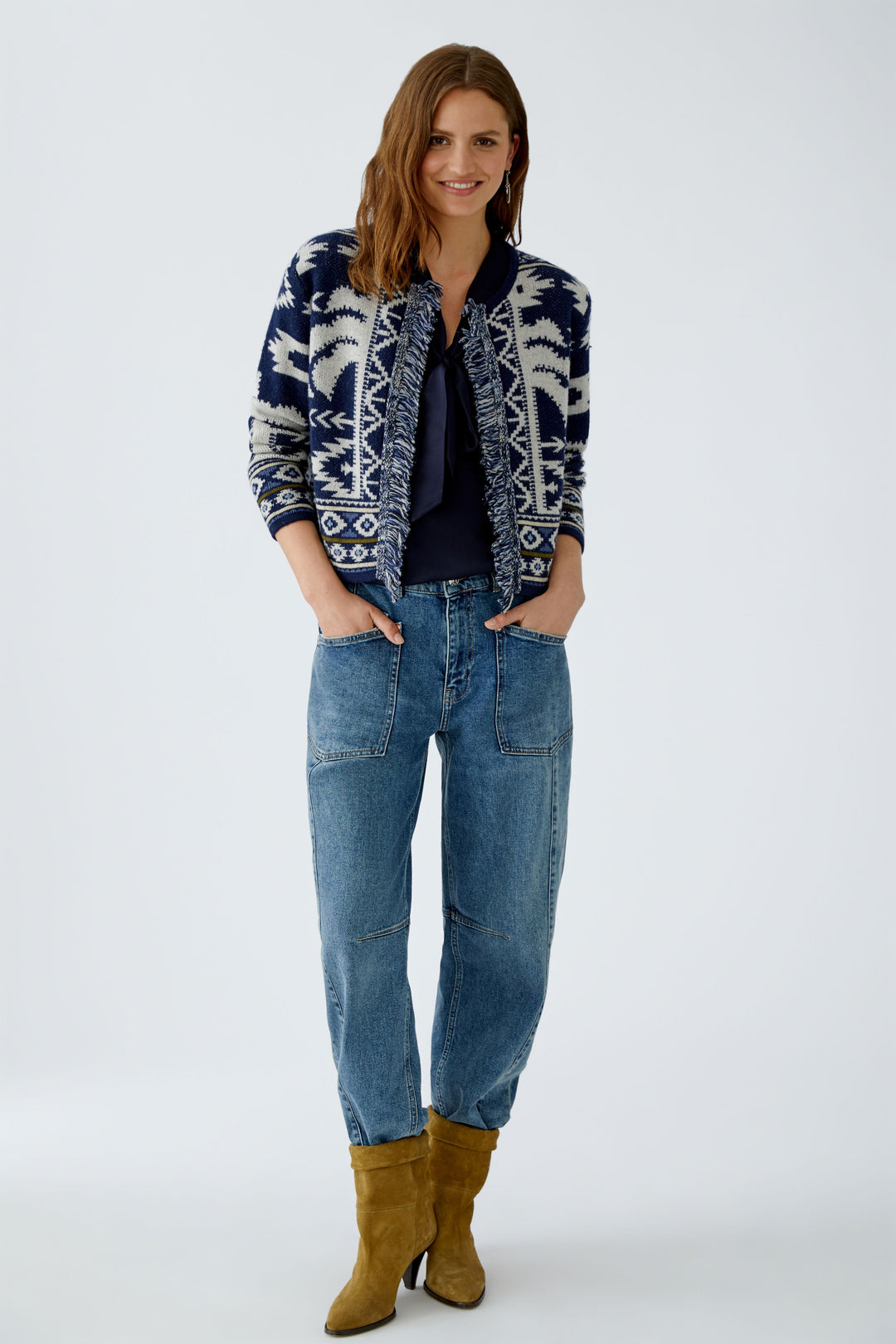 Cardigan en jacquard avec franges et motif western