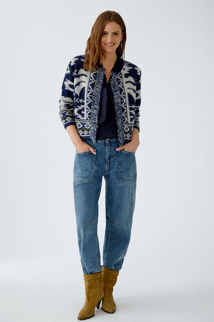 Cardigan en jacquard avec franges et motif western