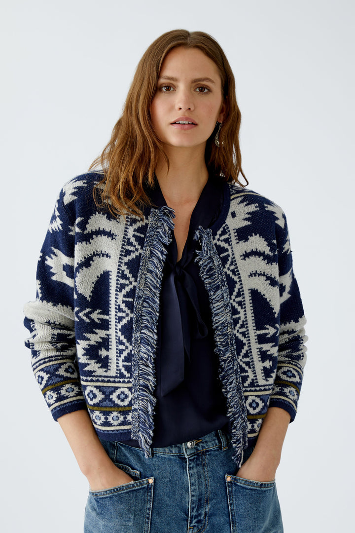 Cardigan en jacquard avec franges et motif western