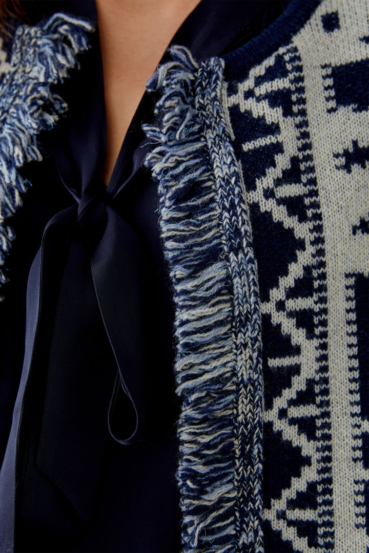 Cardigan en jacquard avec franges et motif western