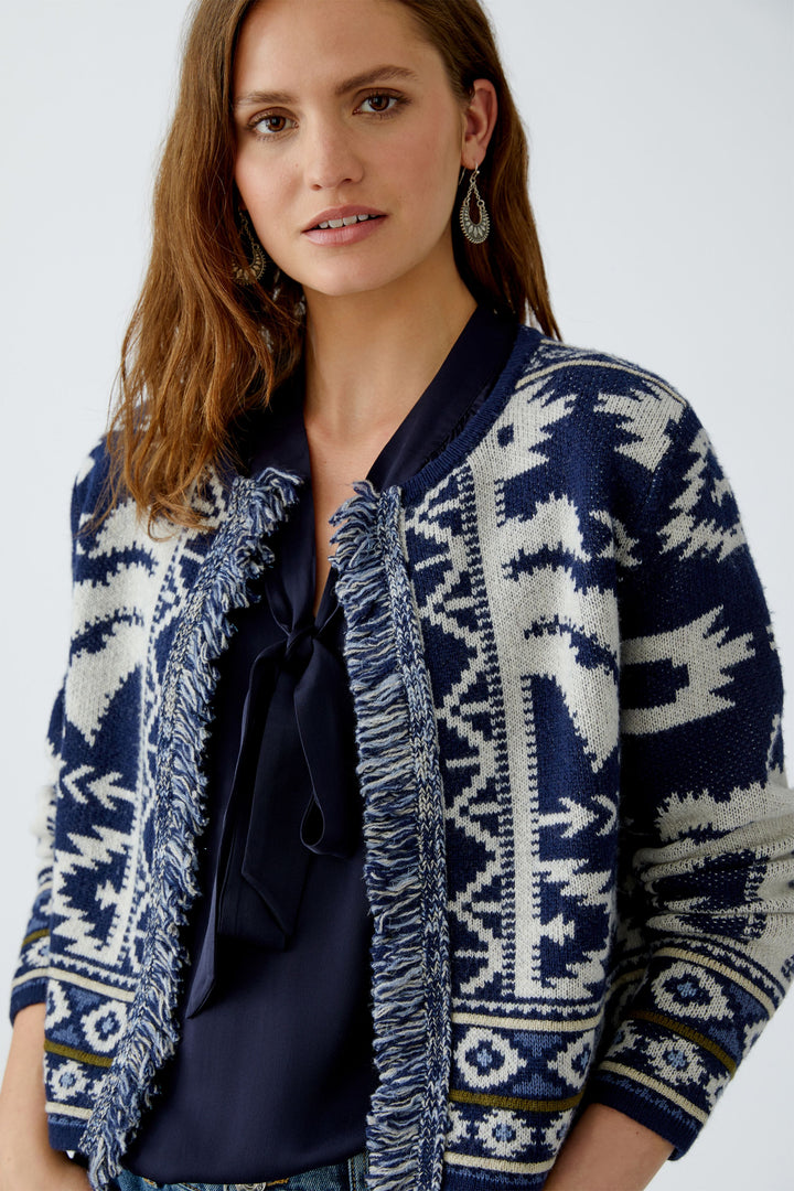 Cardigan en jacquard avec franges et motif western