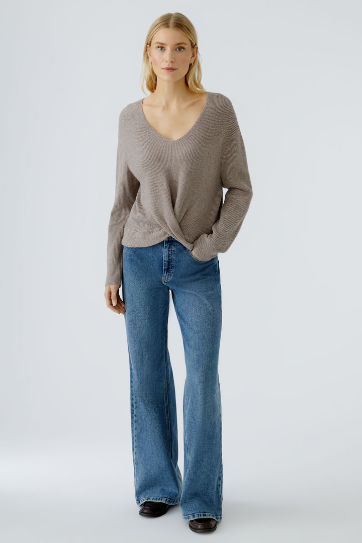 Pull côtelé en mélange de coton avec nœud