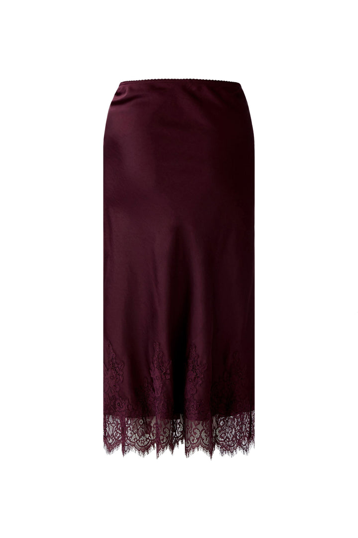 Jupe midi satinée avec dentelle