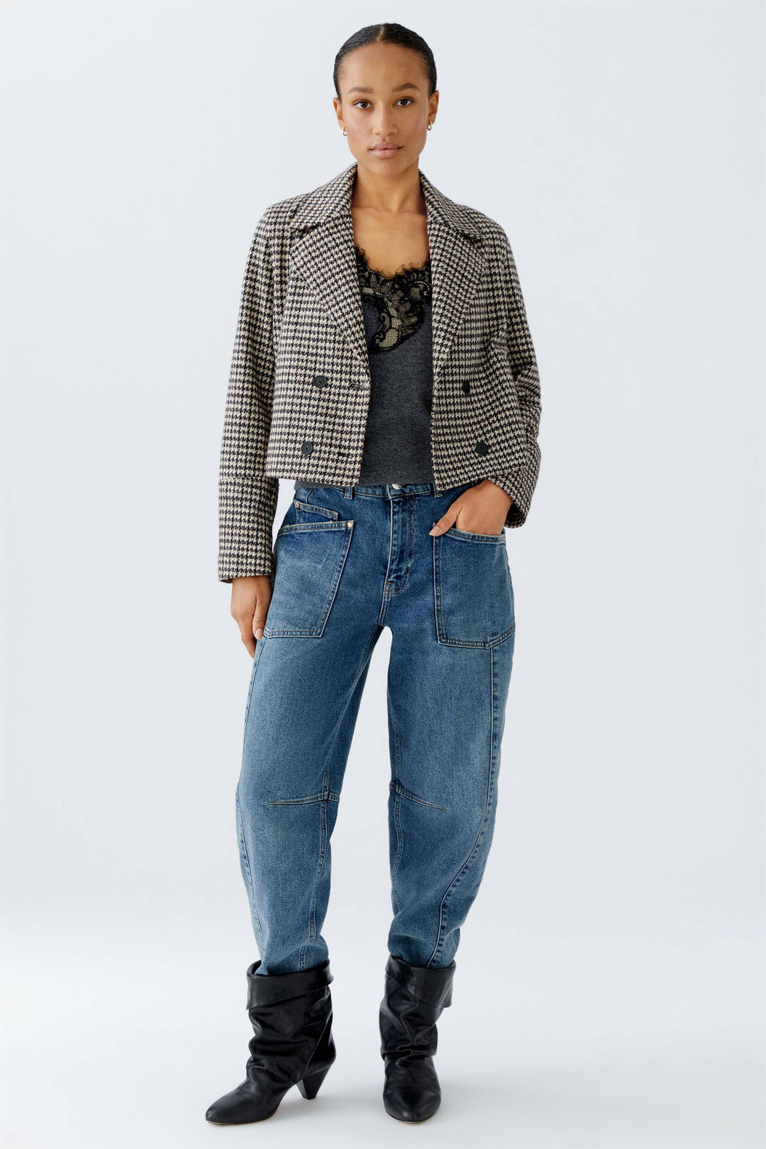Veston court avec motif pied-de-poule
