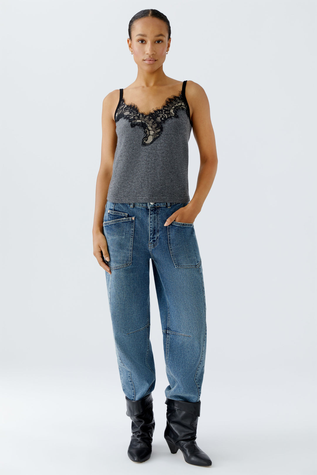 Camisole en mélange de laine à guipure