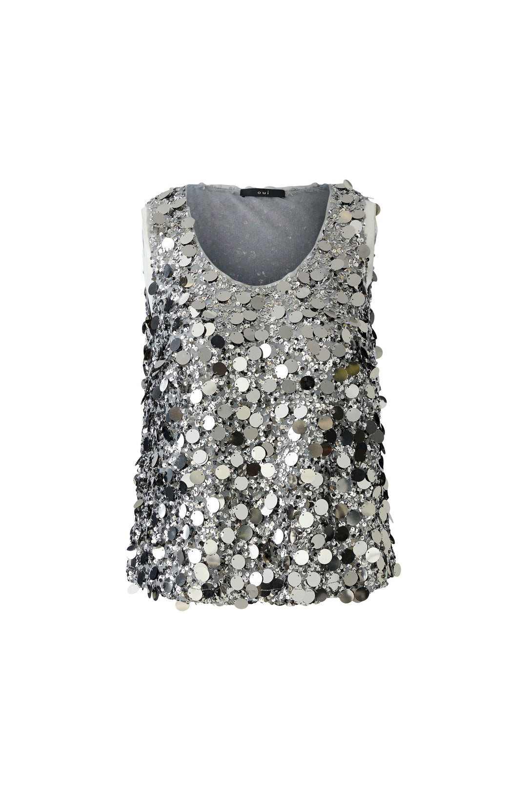 Haut sans manche argenté à pastilles et paillettes