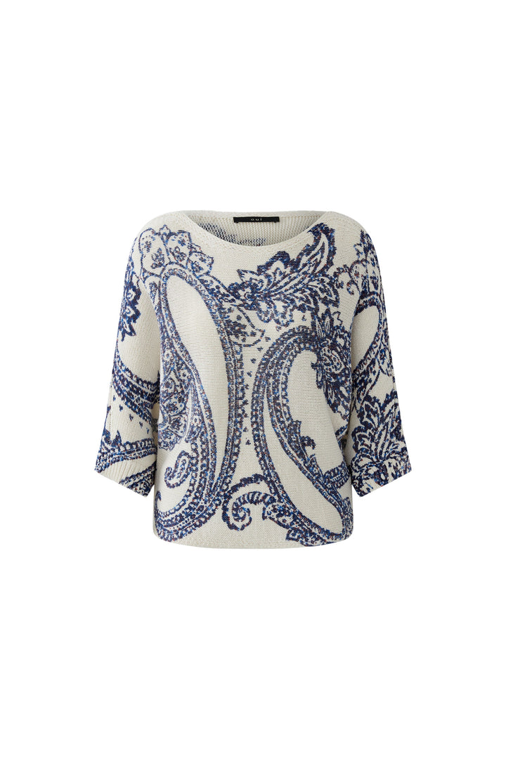 Pull à motif paisley et manches 3/4