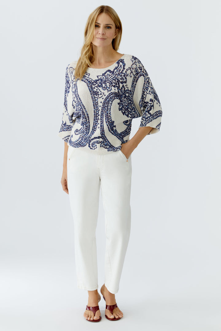 Pull à motif paisley et manches 3/4