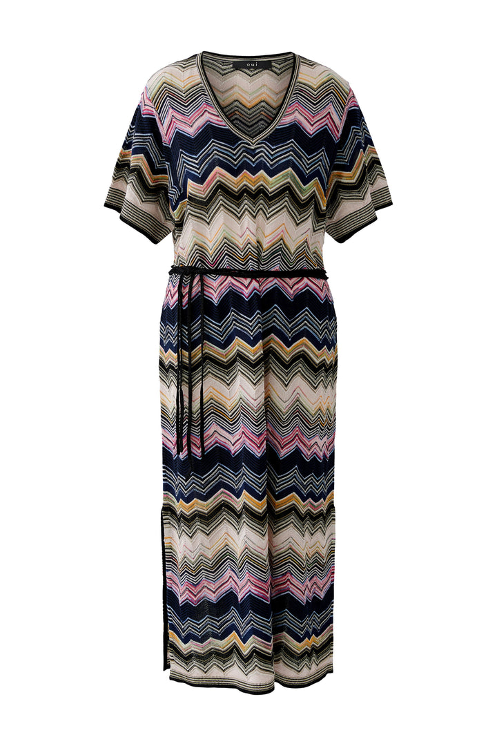 Robe longue fluide à motifs graphiques et ceinture