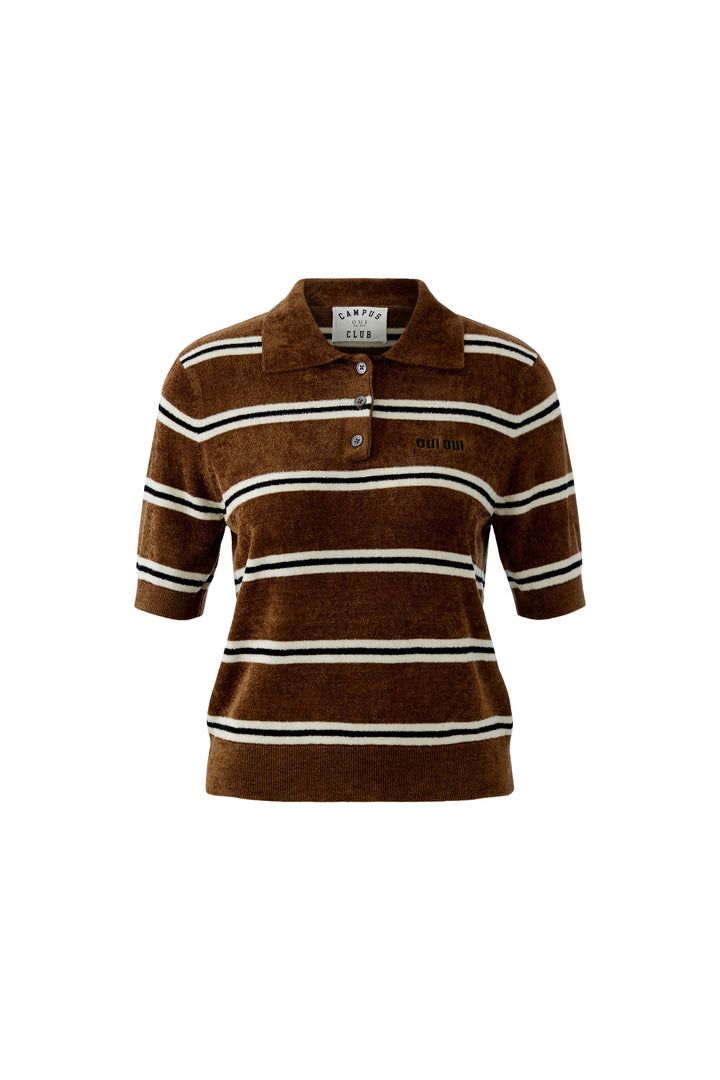 Pull polo ajusté à rayures en effet velours