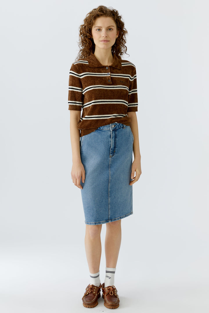 Pull polo ajusté à rayures en effet velours