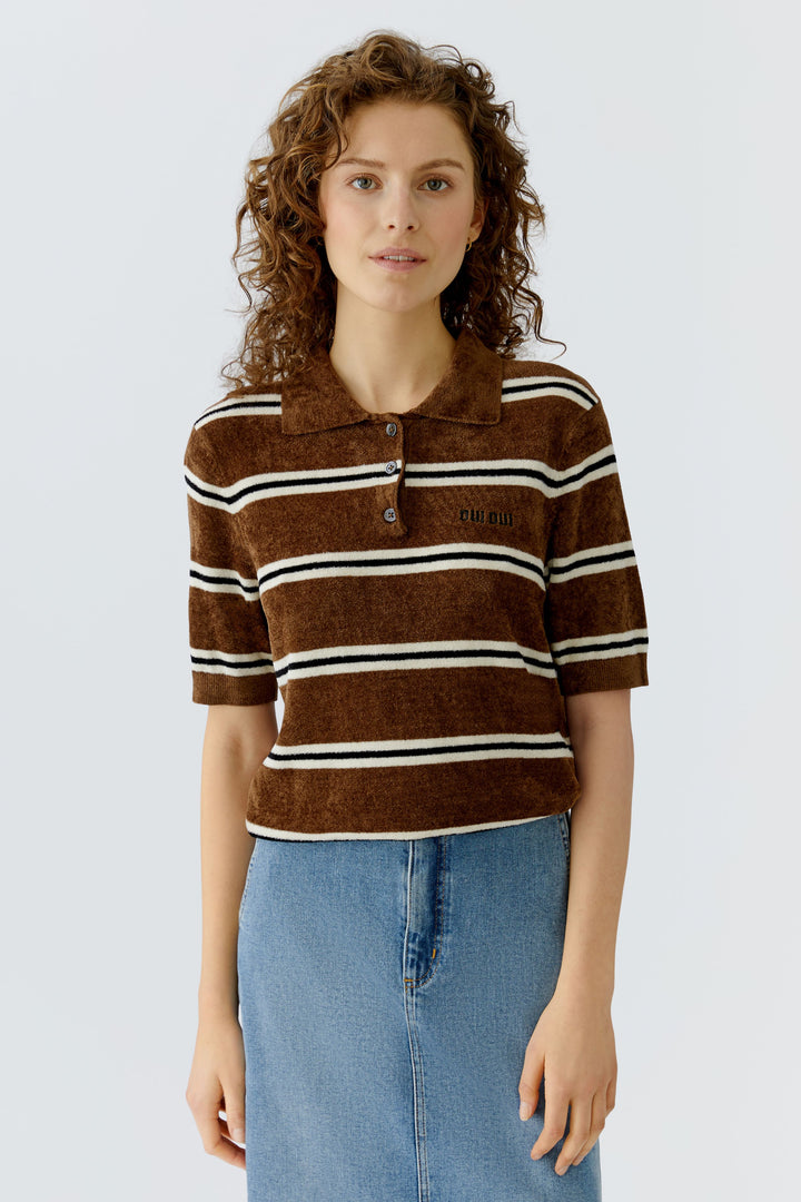 Pull polo ajusté à rayures en effet velours