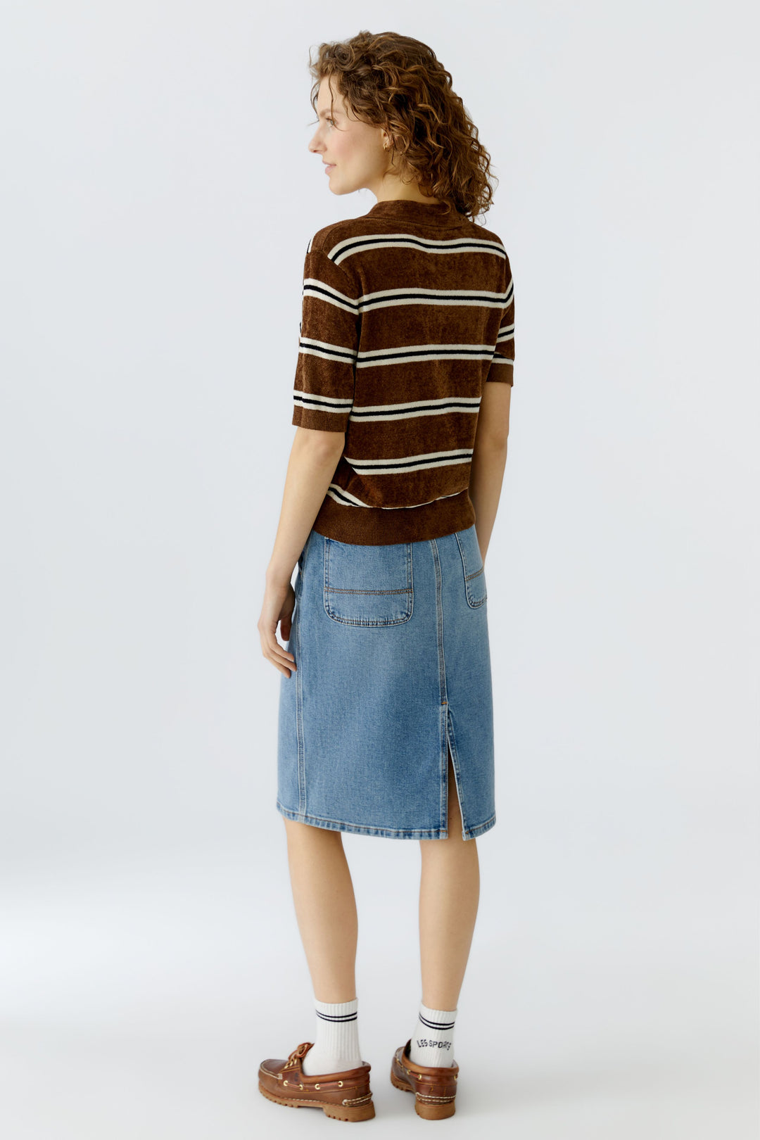 Pull polo ajusté à rayures en effet velours
