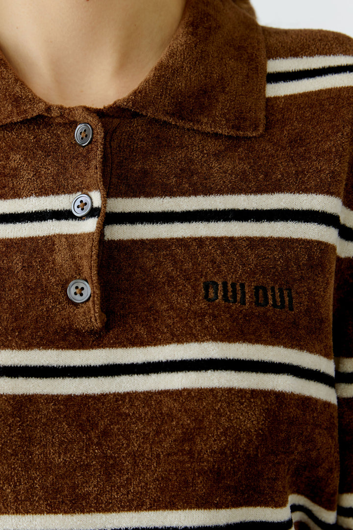 Pull polo ajusté à rayures en effet velours