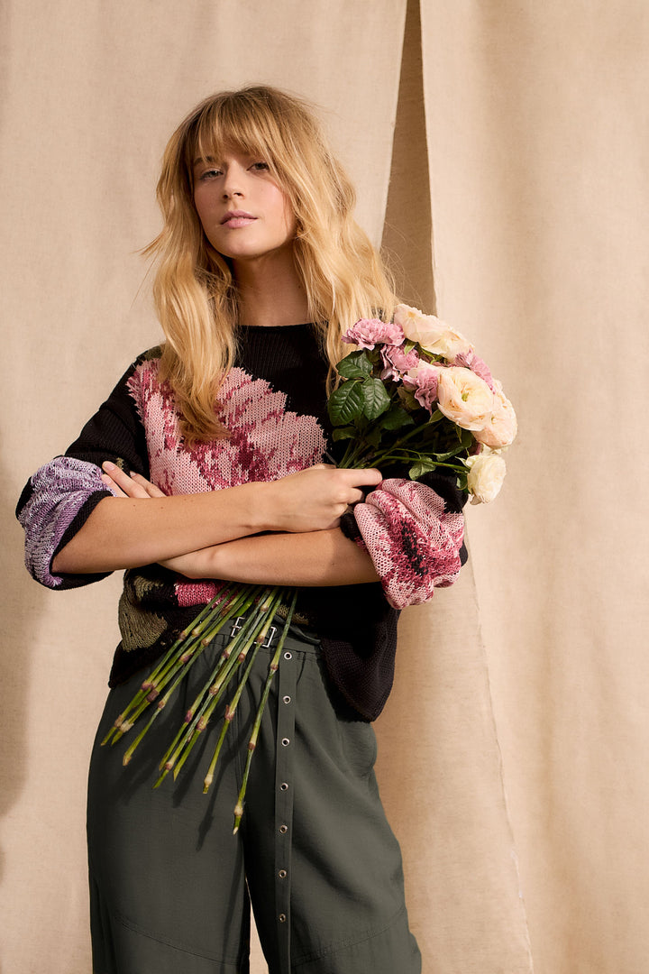 Pull oversize à motif floral