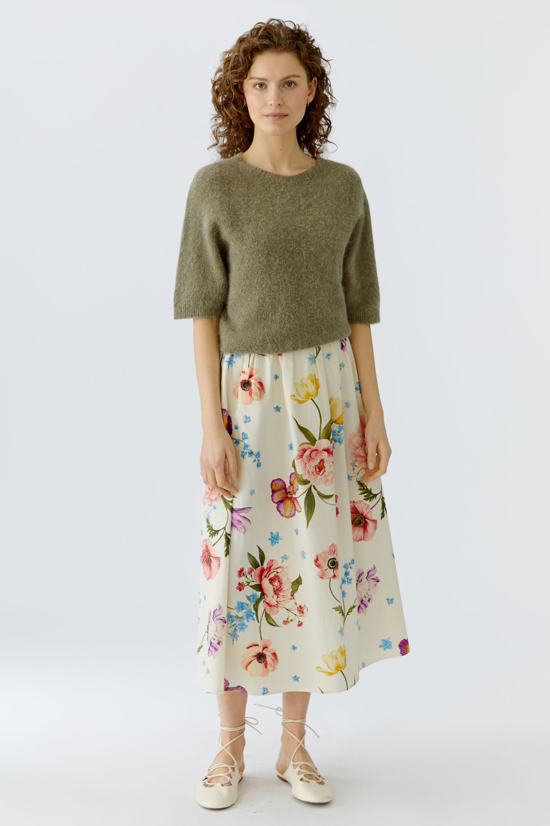 Jupe midi évasée à imprimé floral