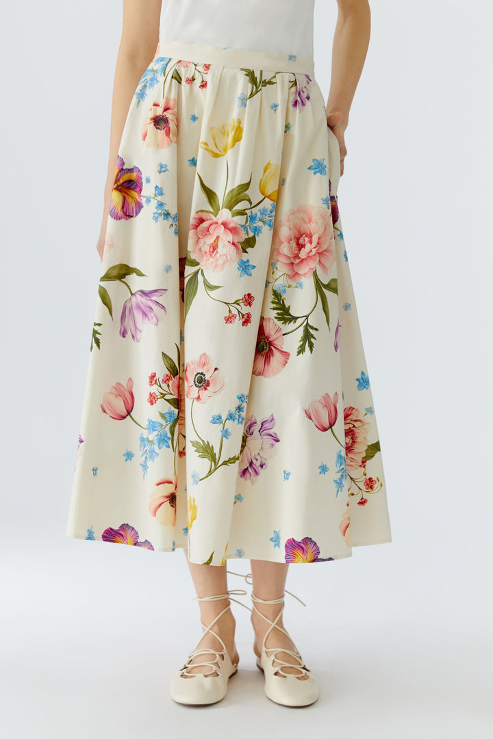 Jupe midi évasée à imprimé floral