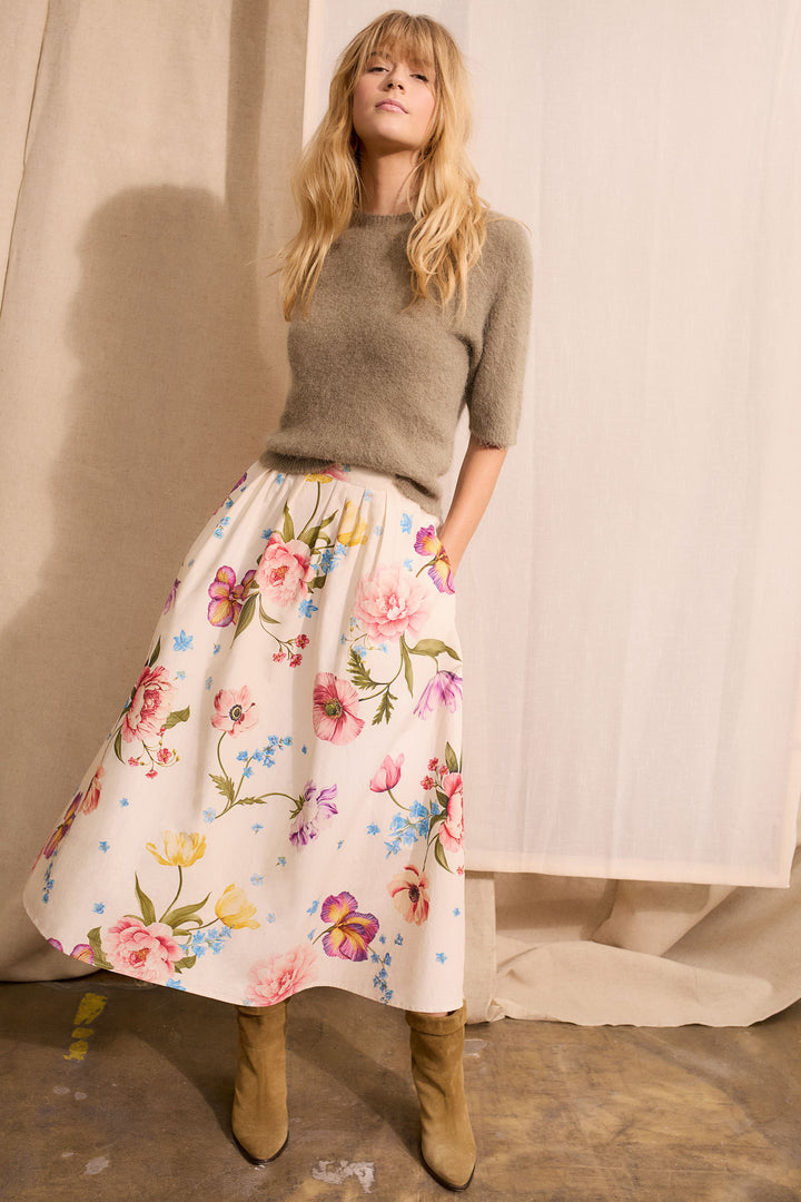 Jupe midi évasée à imprimé floral