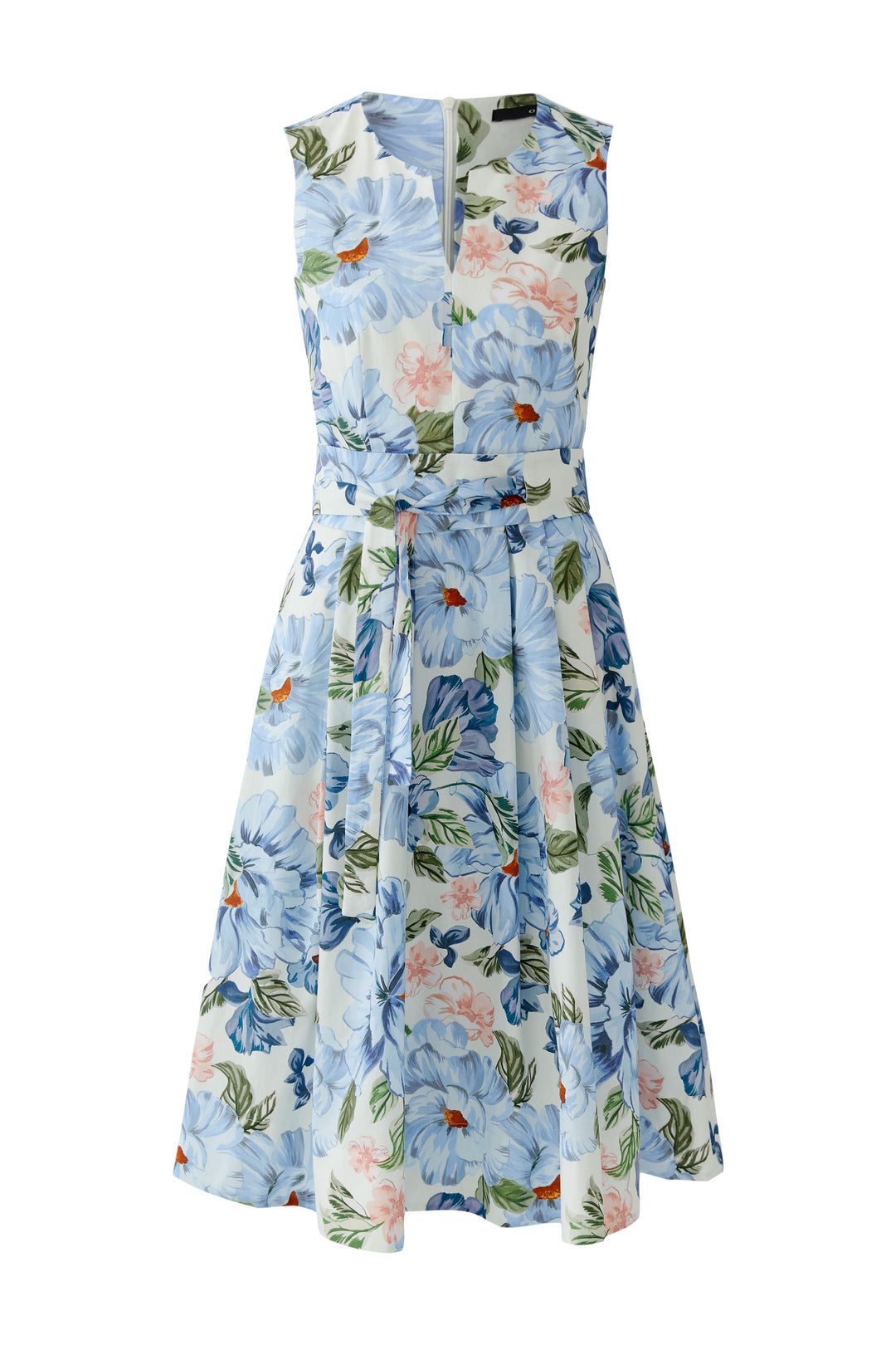 Robe midi florale plissée et ceinturée