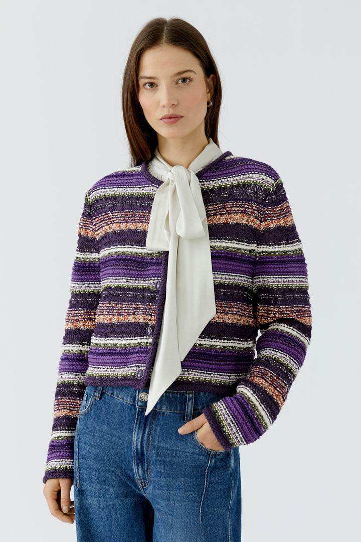 Cardigan court texturé à rayures