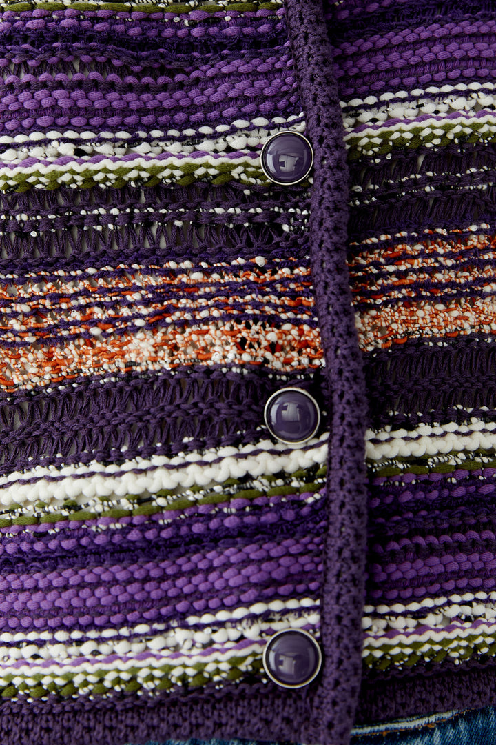 Cardigan court texturé à rayures