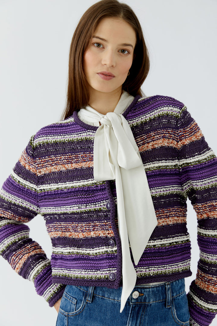 Cardigan court texturé à rayures