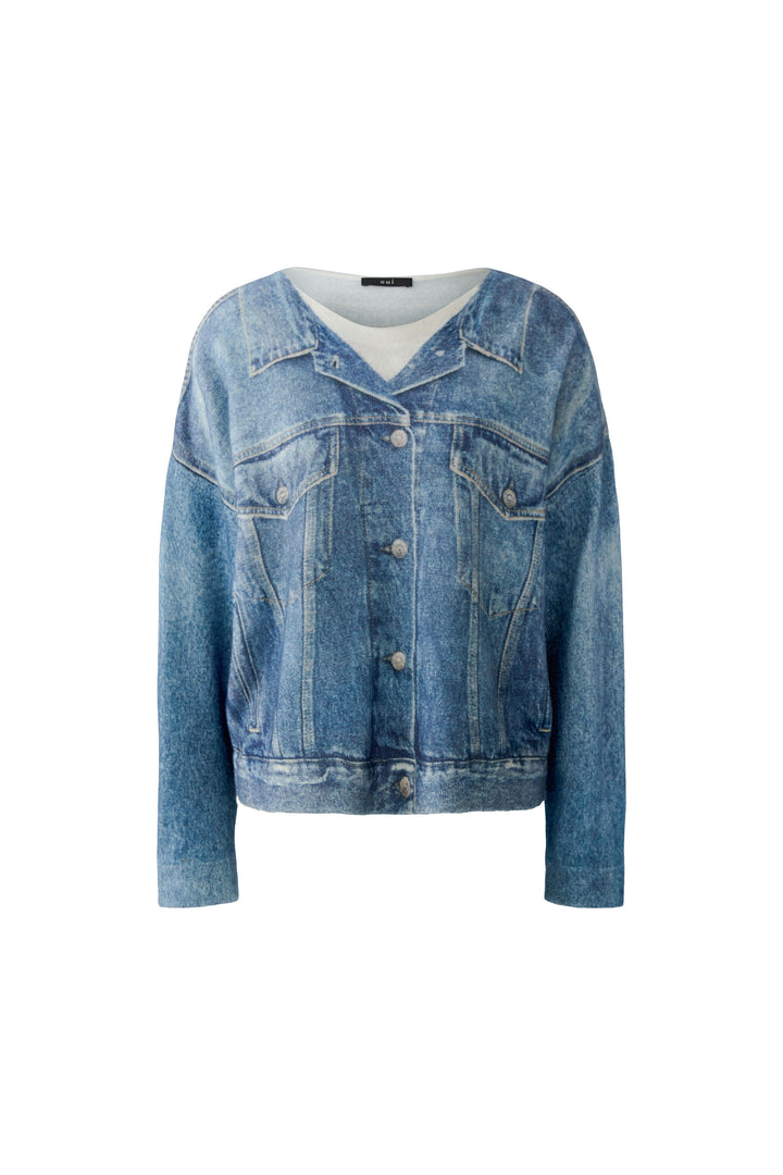 Pull à imprimé trompe-l’œil effet denim