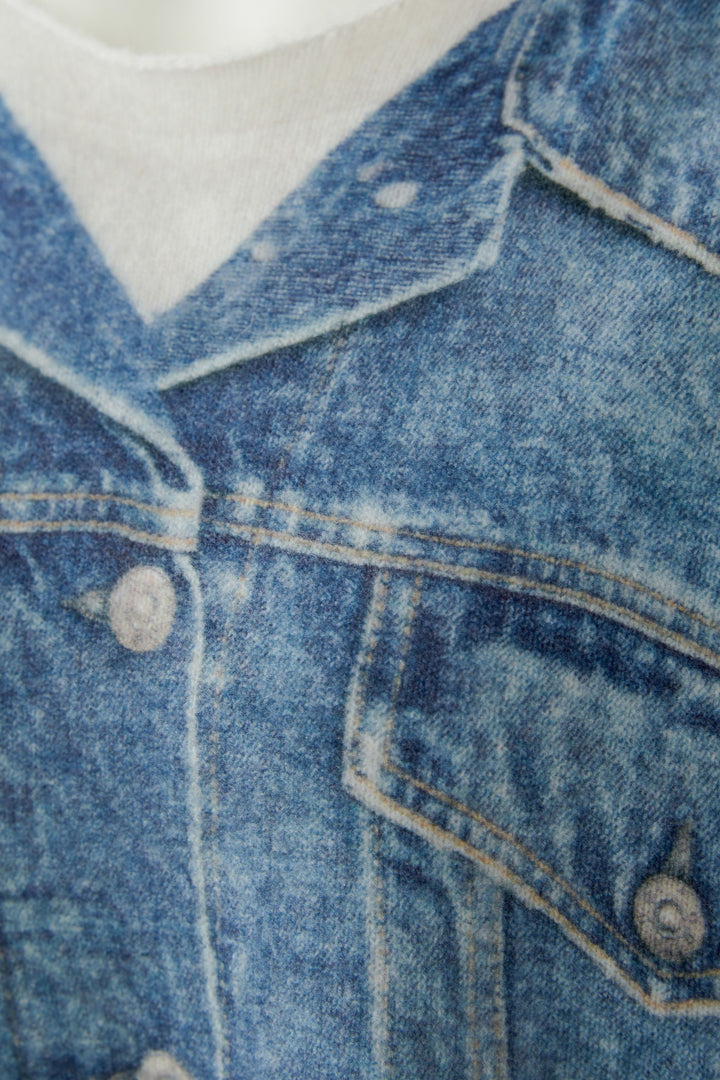 Pull à imprimé trompe-l’œil effet denim