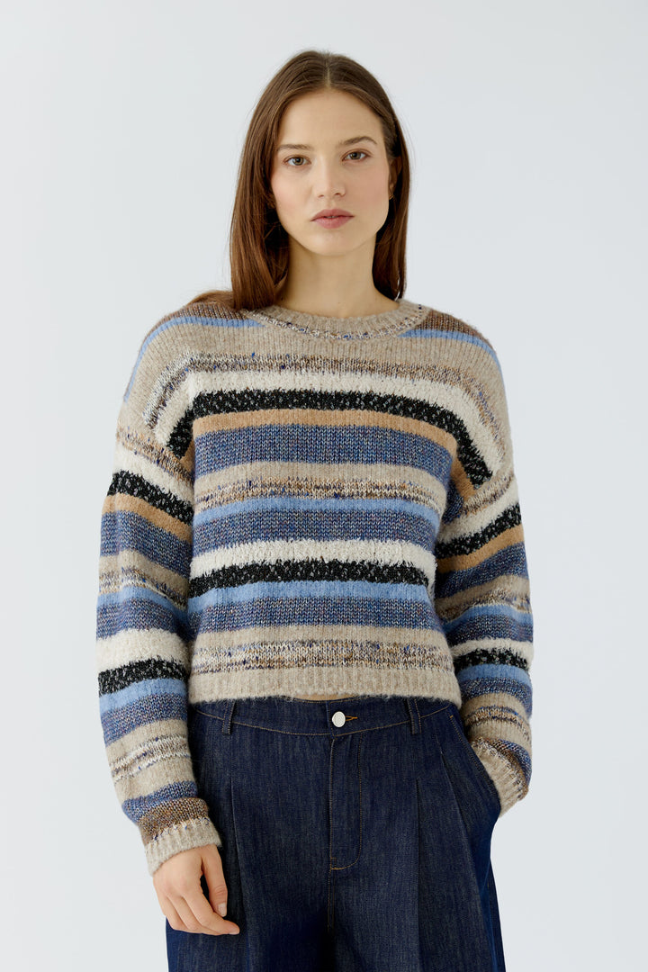 Pull court à rayures multicolores scintillantes