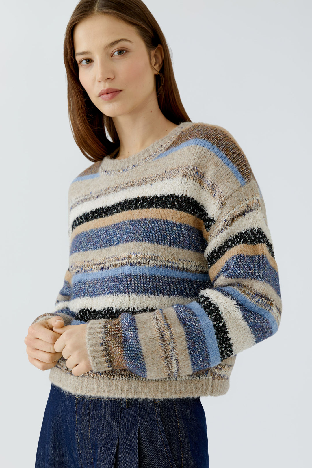 Pull court à rayures multicolores scintillantes